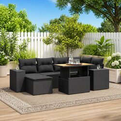 7-Piece Outdoor Garden Sofa Set in Black Poly Rattan