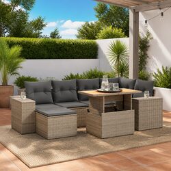 Premium 7 Piece Garden Sofa Set with Cushions in Grey