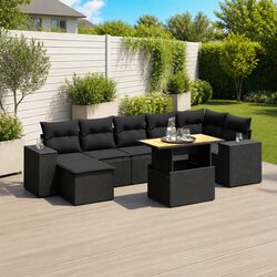 8-Piece Modular Outdoor Sofa Set with Cushions - Black