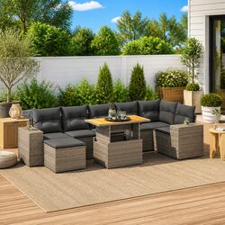 Grey Poly Rattan 8 Piece Garden Sofa Set with Cushions