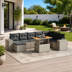 9-Piece Grey Modular Rattan Garden Sofa Set