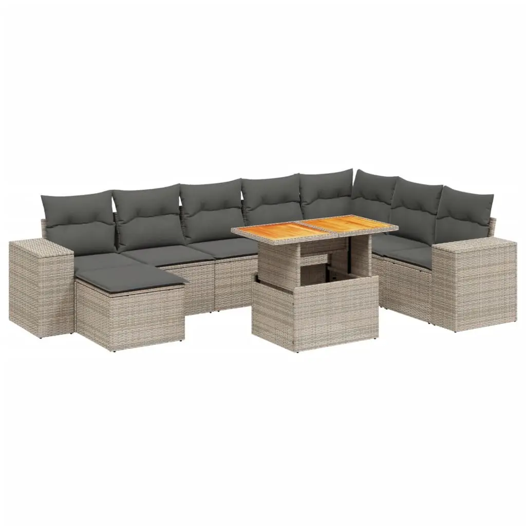 9-Piece Grey Modular Rattan Garden Sofa Set