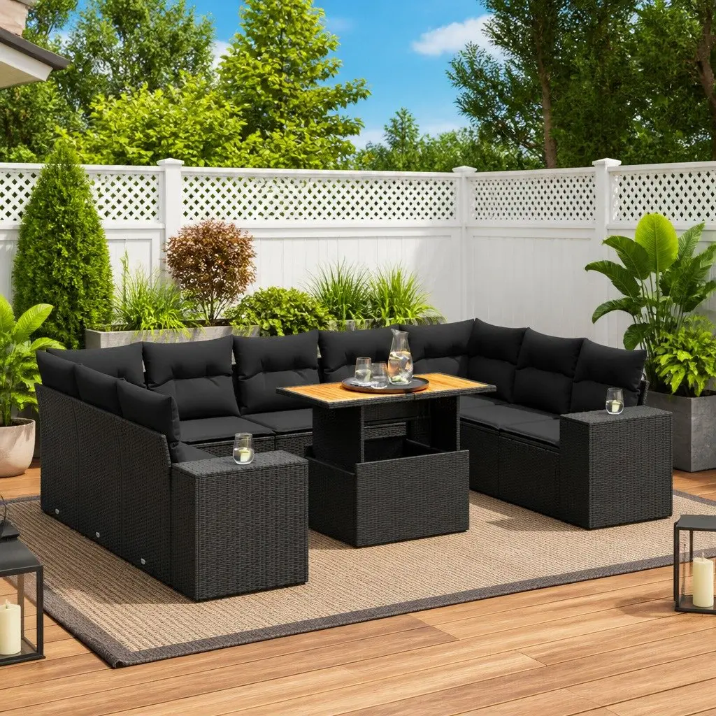 Garden Sofa Set PE Rattan 10 Piece Outdoor Furniture Black Modular Patio Sectional