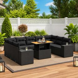 Premium 10-Piece Garden Sofa Set in Black Poly Rattan