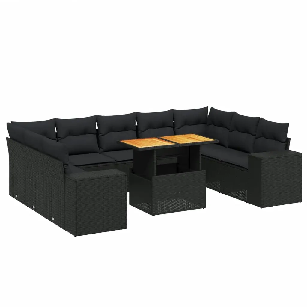 Garden Sofa Set PE Rattan 10 Piece Outdoor Furniture Black Modular Patio Sectional