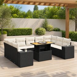 10-Piece Modular Black Poly Rattan Garden Sofa Set