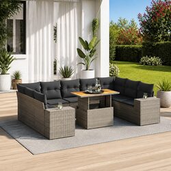 10-Piece Grey Poly Rattan Garden Sofa Set