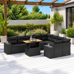 Durable Black Poly Rattan 10-Piece Garden Sofa Set