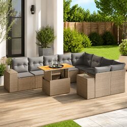 Premium 10 Piece Outdoor Sofa Set with Cushions Beige