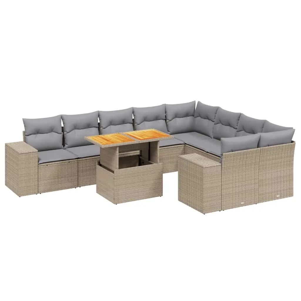 10 Piece Outdoor Sofa Set with Cushions Beige