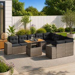 10 Piece Modular Garden Sofa Set in Grey Poly Rattan