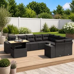 Black Modular 10-Piece Outdoor Sofa Set with Cushions