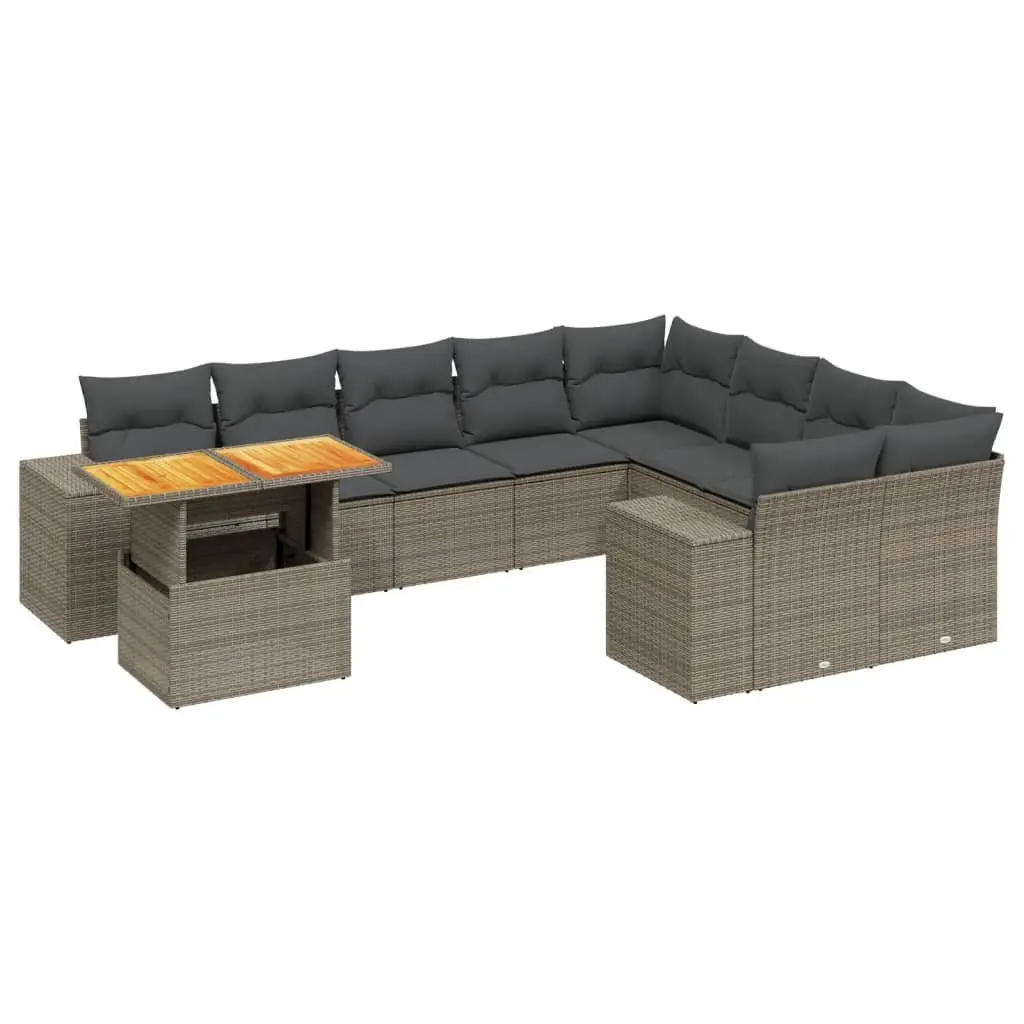 Garden Sofa Set PE Rattan 10 Piece Outdoor Furniture Grey with Cushions