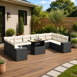 11 Piece Modular Outdoor Sofa Set in Black Poly Rattan