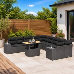 Premium 11-Piece Black Poly Rattan Garden Sofa Set