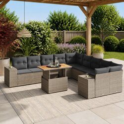 Premium Grey Poly Rattan 11-Piece Garden Sofa Set