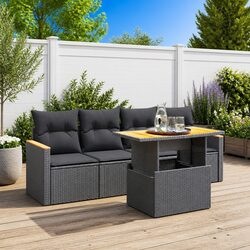 Durable Black Poly Rattan Garden Sofa Set for Outdoors