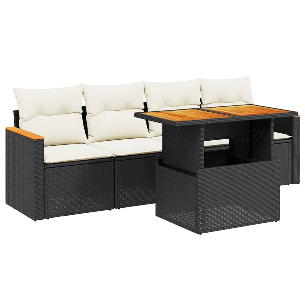 Modular 5-Piece Black Poly Rattan Garden Sofa Set