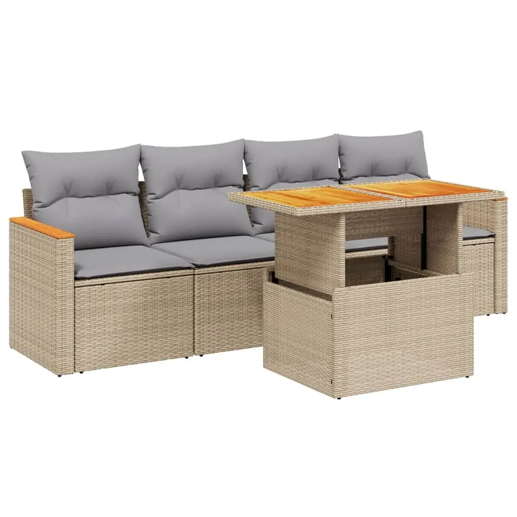 Garden Sofa Set PE Rattan 5 Piece Outdoor Furniture Beige Modular Lounge