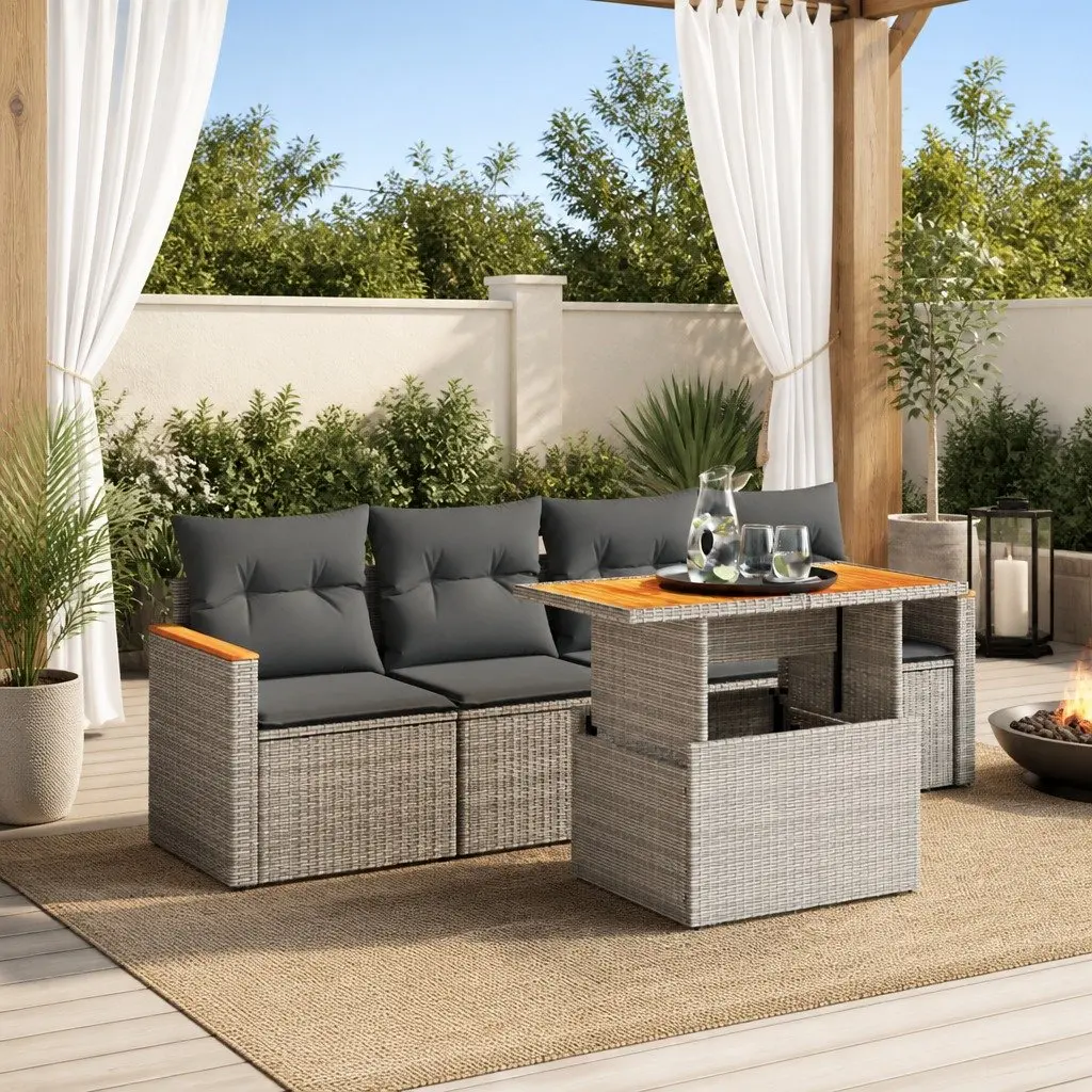 5 Piece Grey Poly Rattan Garden Sofa Set