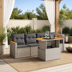 Premium 5 Piece Grey Poly Rattan Garden Sofa Set