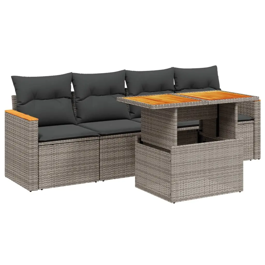 5 Piece Grey Poly Rattan Garden Sofa Set