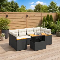 7-Piece Patio Furniture Set with Cushions in Black Rattan