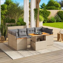 7 Piece Outdoor Garden Sofa Set Adjustable Dining Table Beige Poly Rattan Patio