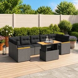 High-Quality 8 Piece Black Poly Rattan Garden Sofa Set