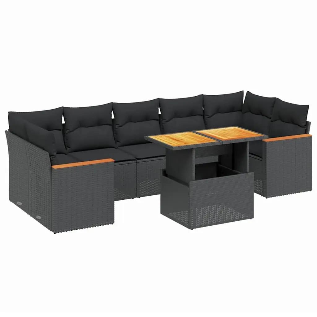 Garden Sofa Set PE Rattan 8 Piece Modular Outdoor Furniture Black