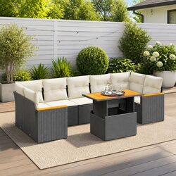 Durable 8 Piece Black Garden Sofa Set with Cushions