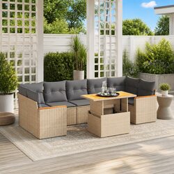 Beige 8 Piece Rattan Garden Sofa Set with Cushions