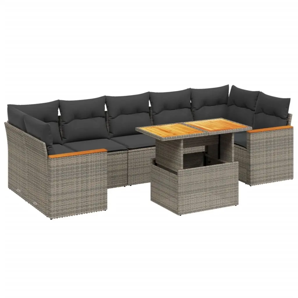 8-Piece Grey Outdoor Sofa Set with Cushions