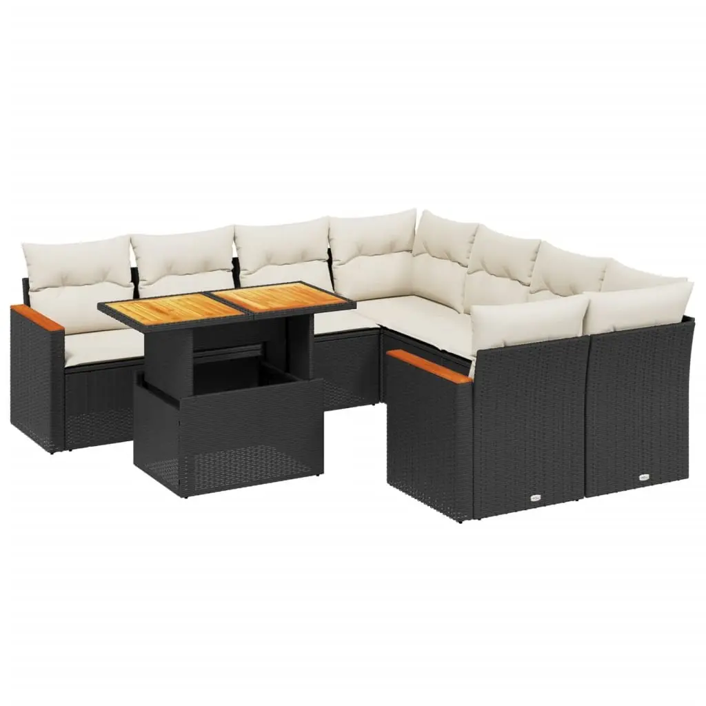 Garden Sofa Set PE Rattan 9 Piece Modular Outdoor Furniture Black