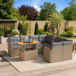 Sturdy 9 Piece Beige Rattan Garden Sofa Set for Outdoors