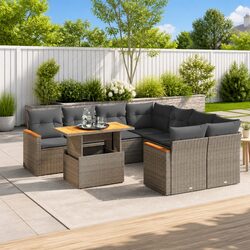Durable Grey Modular Rattan Garden Sofa Set 9 Pieces