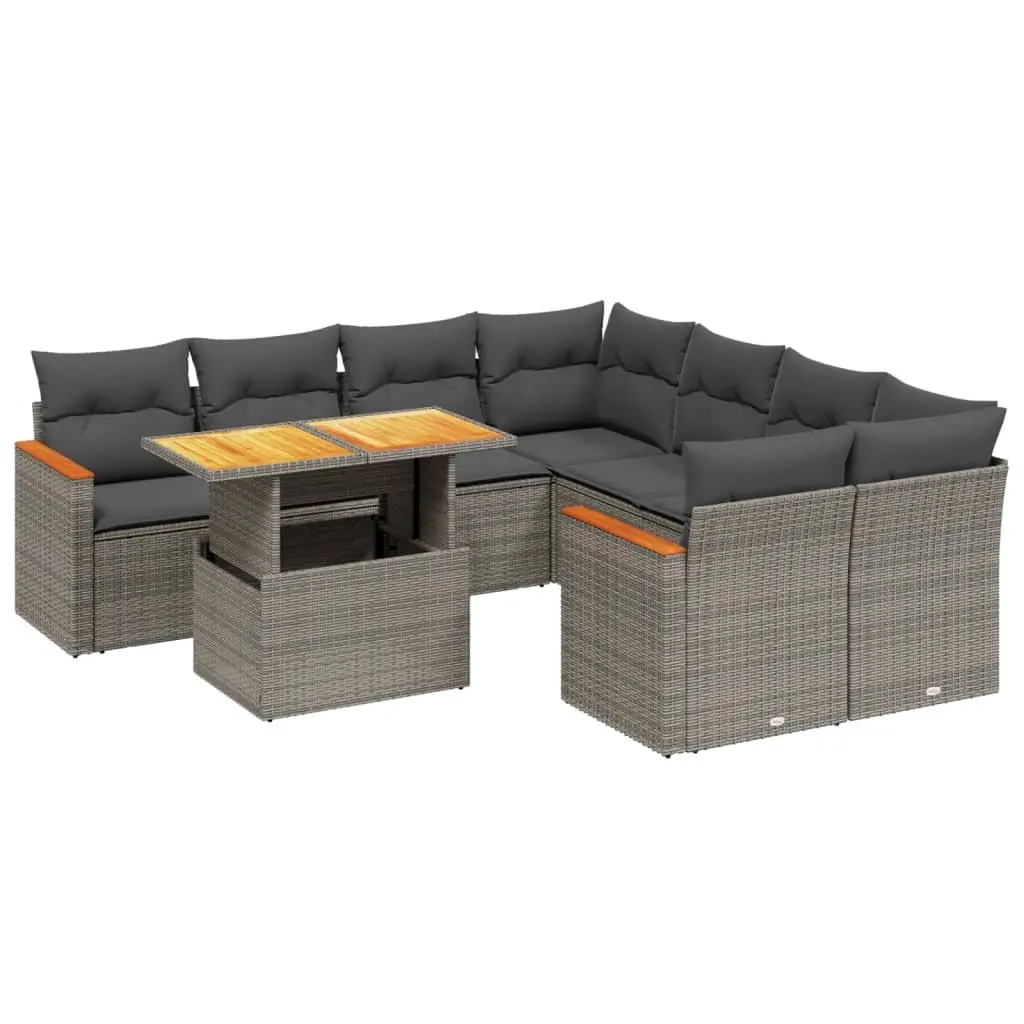 Garden Sofa Set PE Rattan 9 Piece Outdoor Furniture Modular Grey with Cushions