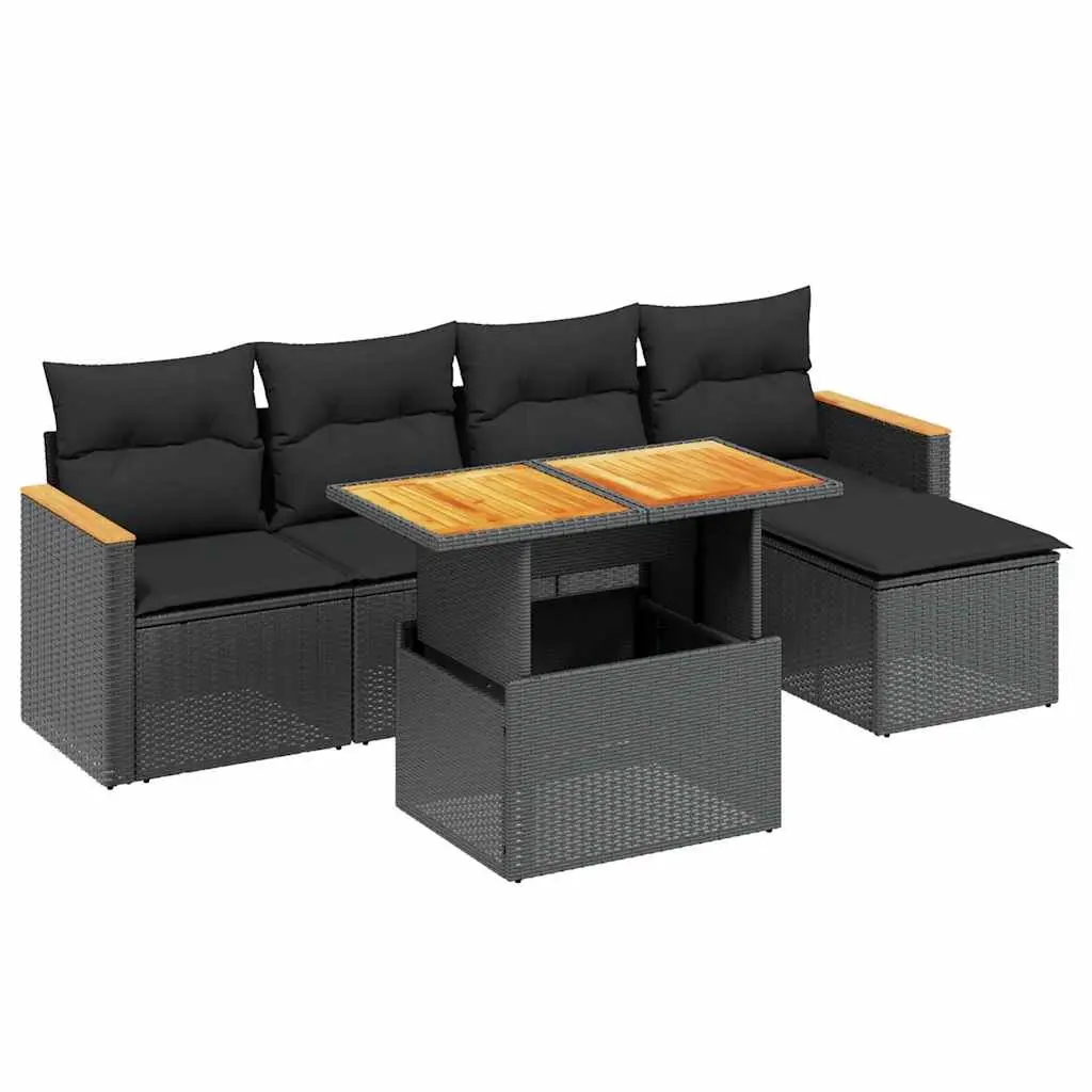 6 Piece Garden Sofa Set PE Rattan Modular Outdoor Furniture with Cushions Black