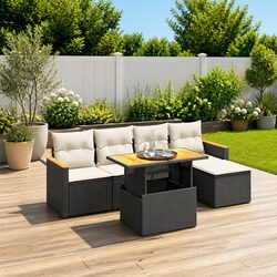 Durable 6 Piece Garden Sofa Set with Cushions - Black