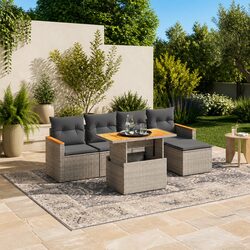 Premium Grey Poly Rattan 6-Piece Garden Sofa Set