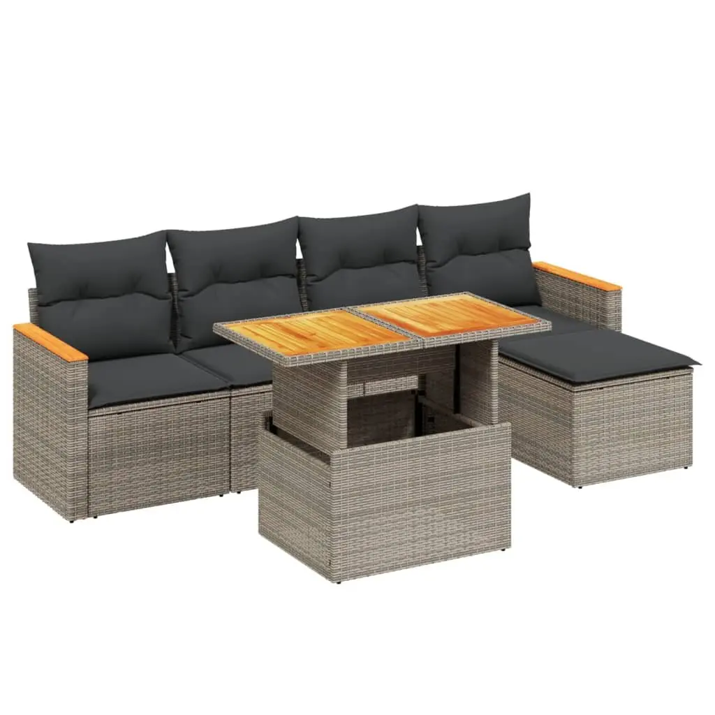 Grey Poly Rattan 6-Piece Garden Sofa Set