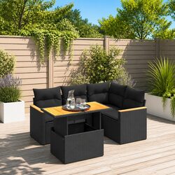Durable 5 Piece Outdoor Sofa Set with Cushions in Black