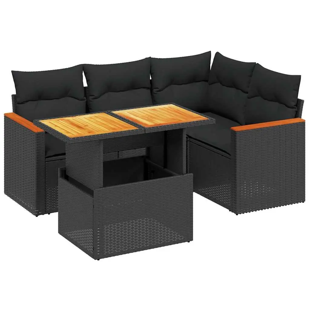 5 Piece Garden Sofa Set PE Rattan Modular Adjustable Tabletop Black
