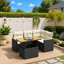 Durable 5 Piece Black Poly Rattan Sofa Set with Table
