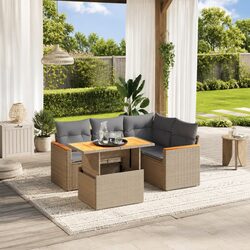 Beige Modular Patio Lounge 5-Piece Garden Sofa Set
