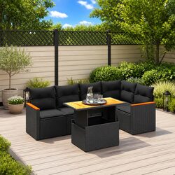 6-Piece Black Modular Garden Sofa Set for Outdoor Comfort