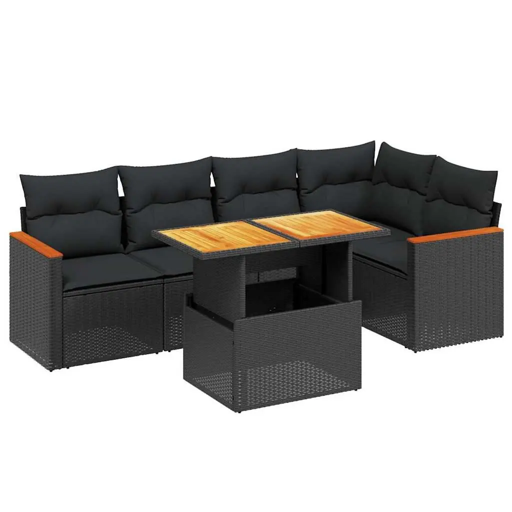 Garden Sofa Set PE Rattan 6 Piece Modular Outdoor Patio Furniture Black