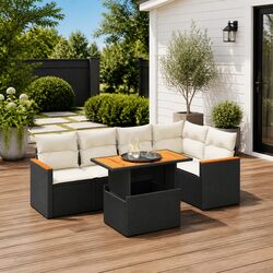 Premium 6-Piece Black Modular Garden Sofa Set
