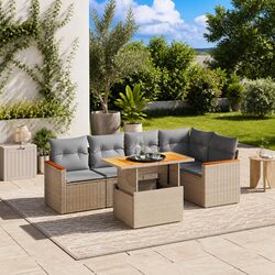 6-Piece Outdoor Garden Sofa Set with Cushions in Beige