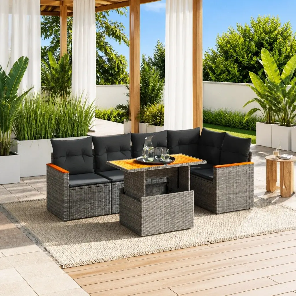 Garden Sofa Set PE Rattan 6 Piece Modular Outdoor Furniture Grey